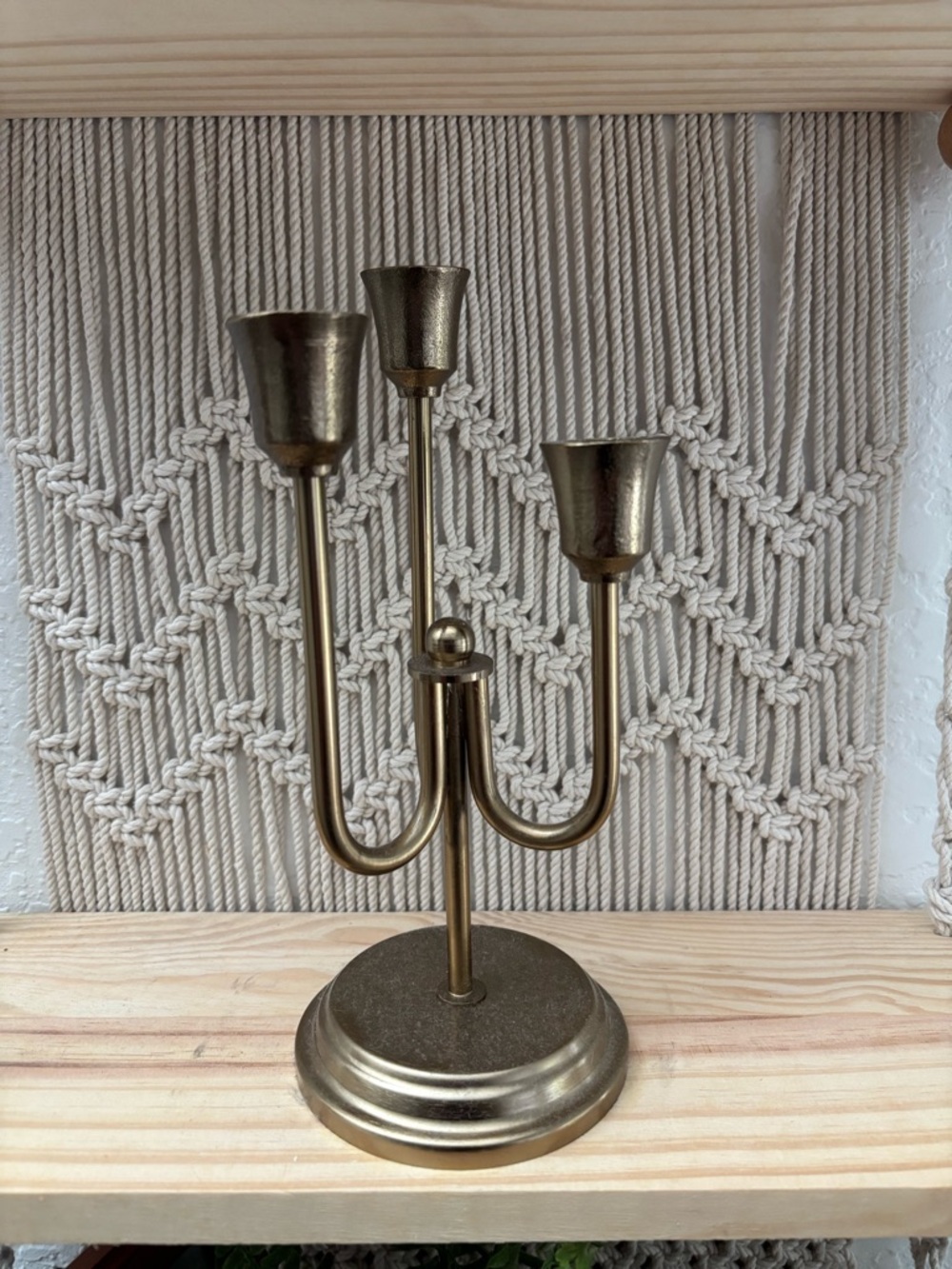 Hearth & Hand w/ Magnolia 3-Arm Metal Taper Candelabra w/ antique brass finish